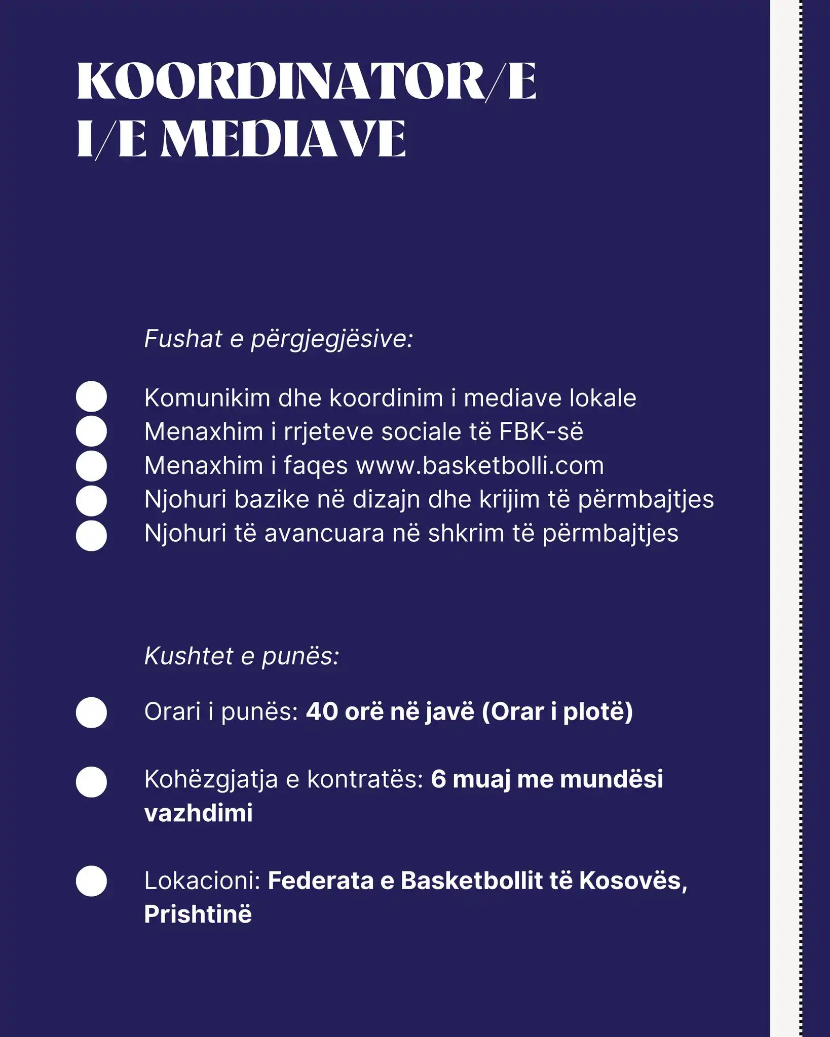 THIRRJE PËR APLIKIM – KOORDINATOR/E I/E MEDIAVE