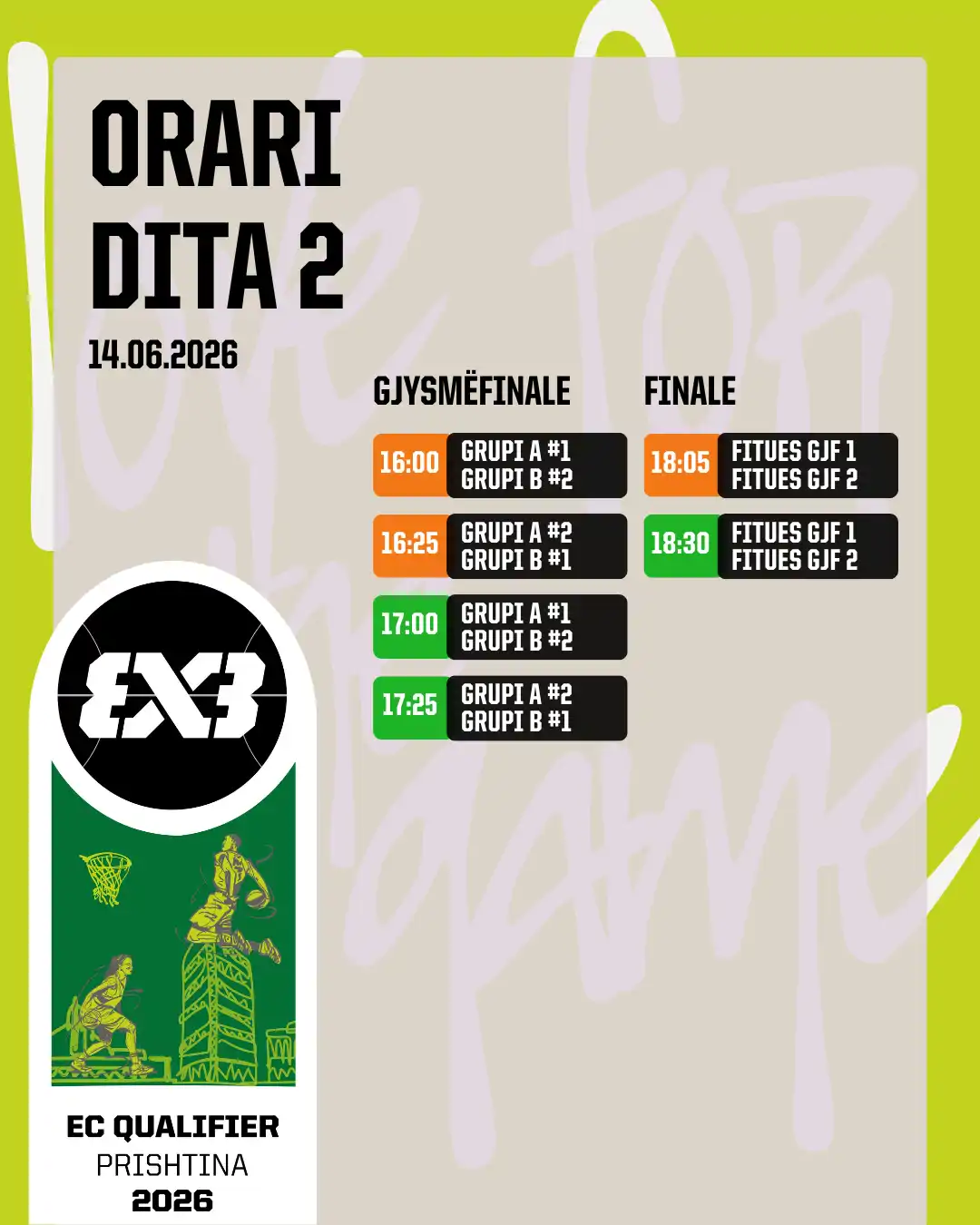 Orari i ndeshjeve për 2 ditë për FIBA 3x3 ECQ Prishtina 2026